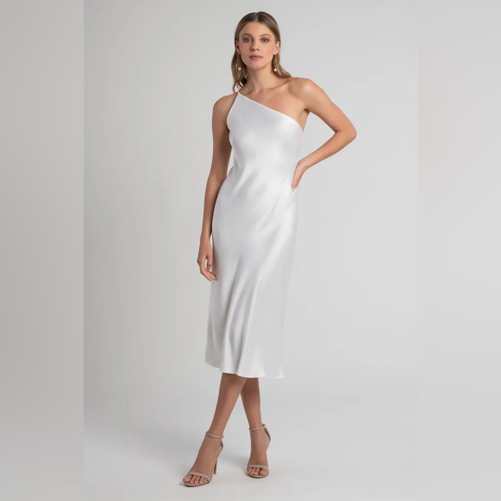 Jenny Yoo Ivory One-Shoulder Satin Abby Dress